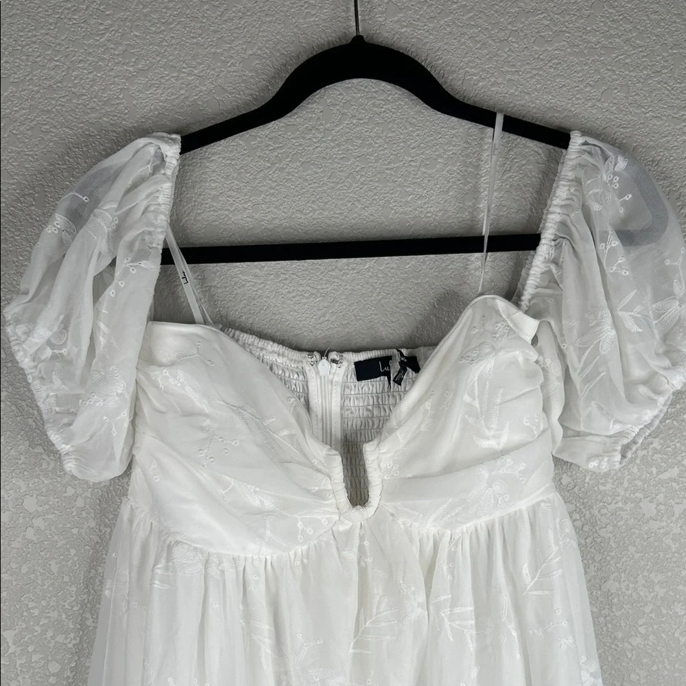 Lulus Cutest Icon White Embroidered Off-the-Shoulder Mini Dress Size Medium‎
